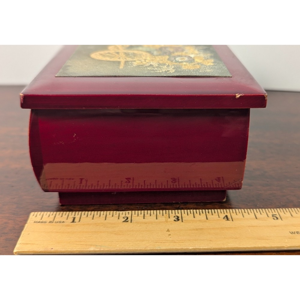 Vintage Westland Co Japan Red Lacquer Musical Jewelry Box Floral Cart Evergreen - Picture 9 of 11